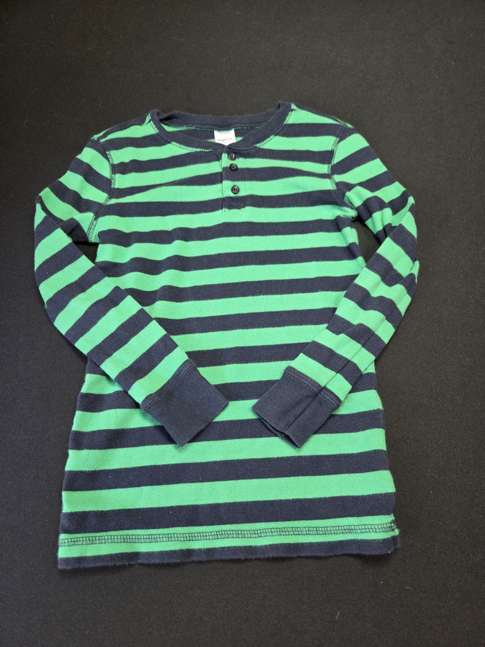 GAP Green and Navy Striped Long Sleeve Henley
